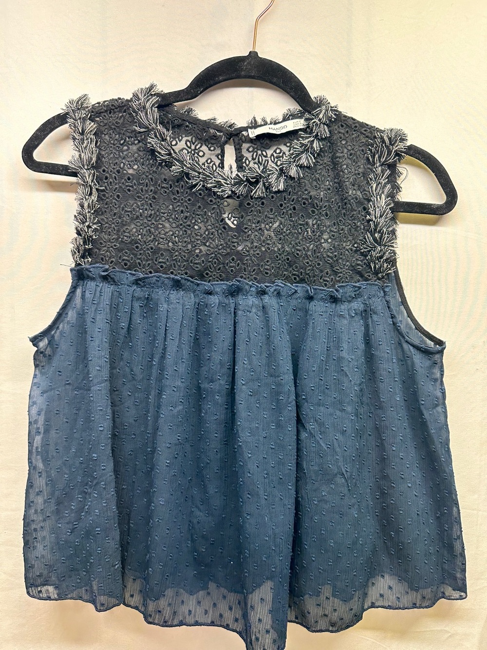 Mango Navy Blue Lace-Top Sleeveless Dress